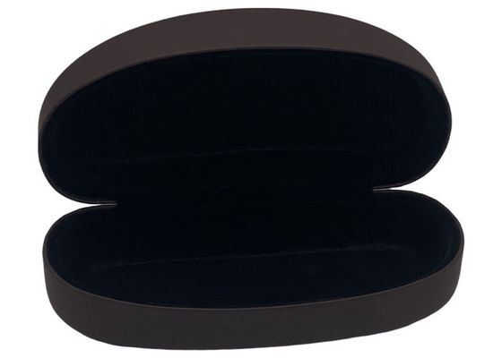 Black Leather Wrapped Clamshell Metal Glasses Case Big Sized