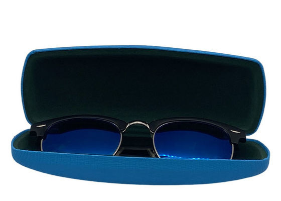 Blue Leather Wrapped Clamshell Glasses Case , Hard Metal Glasses Case